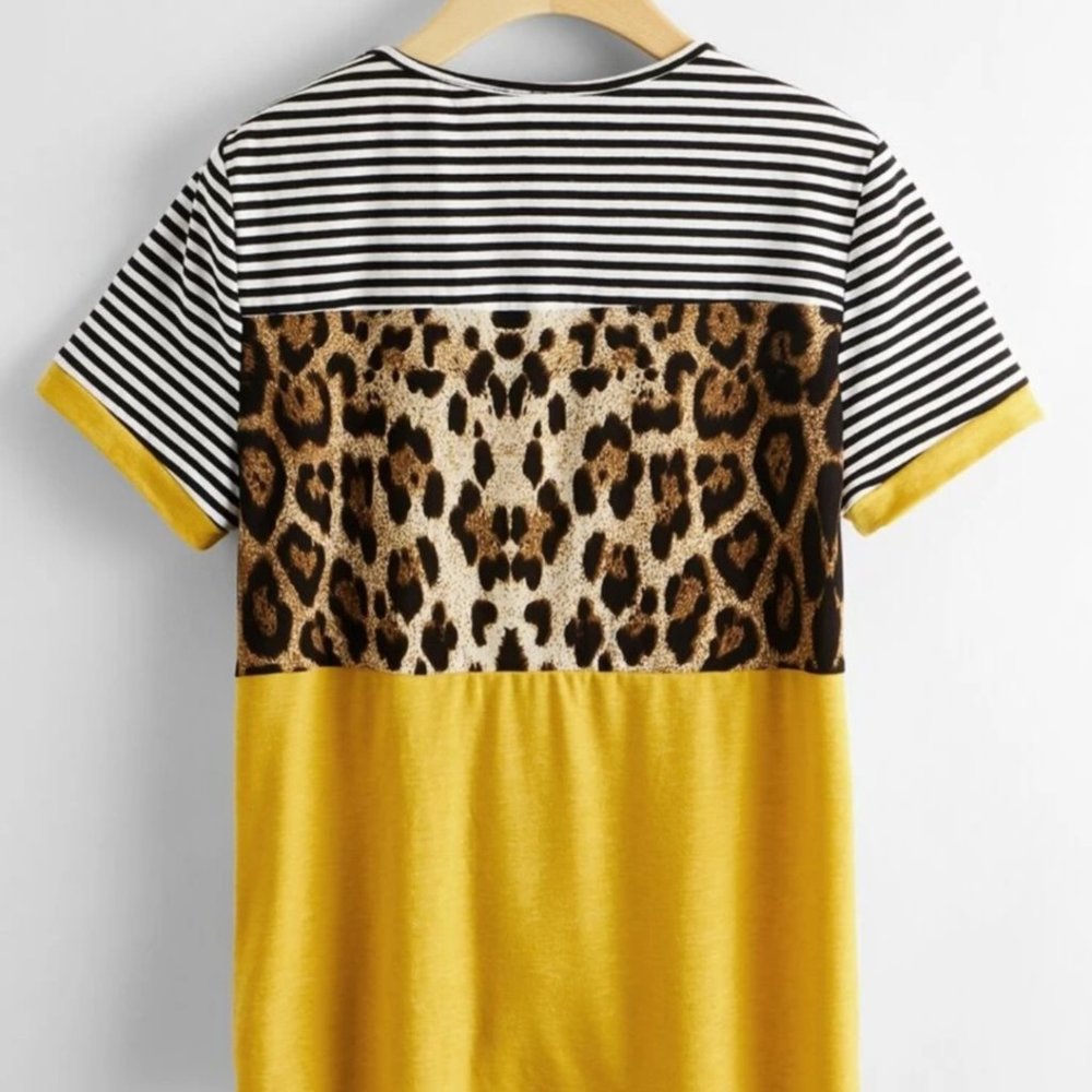 Twisted Front Color Block Leopard Tee - Picture 2 of 3